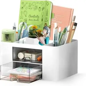 Desk Organizer with 5 Compartments & 2 Drawers | Multi-Purpose Office Storage Organizer