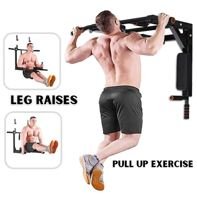 chin up wall mount pull up bar 3in1 for home gym workouts and dips station, height increasing pull up bar and solid straching