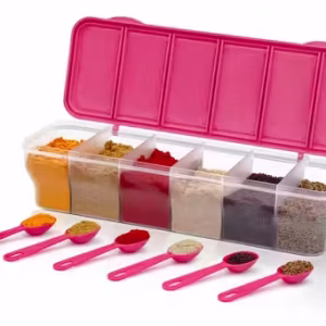 6 Section Masala Box with 6 Compartments (Pack of 1) | Multipurpose Plastic Spice Storage Container for Masalas, Dry Fruits, Pickles, Mouth Fresheners & Kitchen Essentials