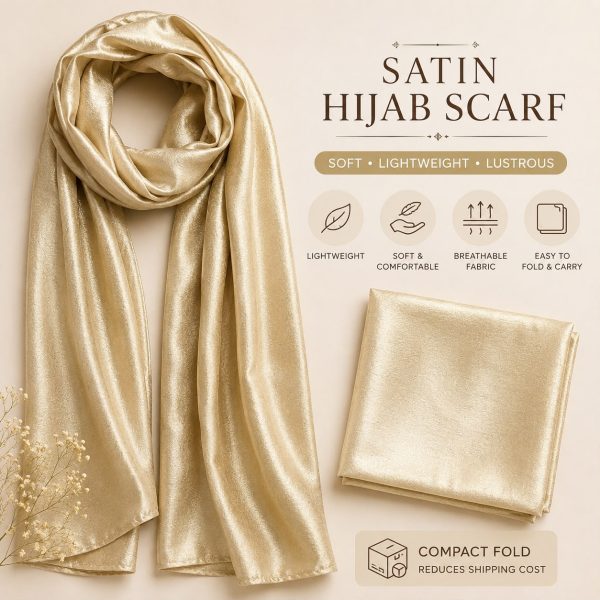 Premium Satin Hijab Scarf for Women in Silver Blue – Soft Silk Feel Plain Muslim Head Scarf