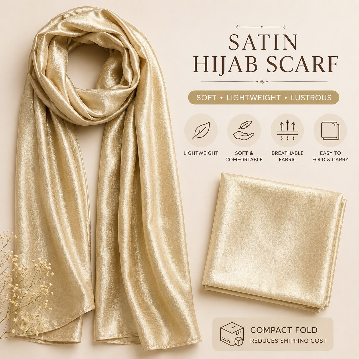 Premium Satin Hijab Scarf for Women in Silver Blue – Soft Silk Feel Plain Muslim Head Scarf