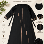 Nida Black Abaya with Golden Stone Work