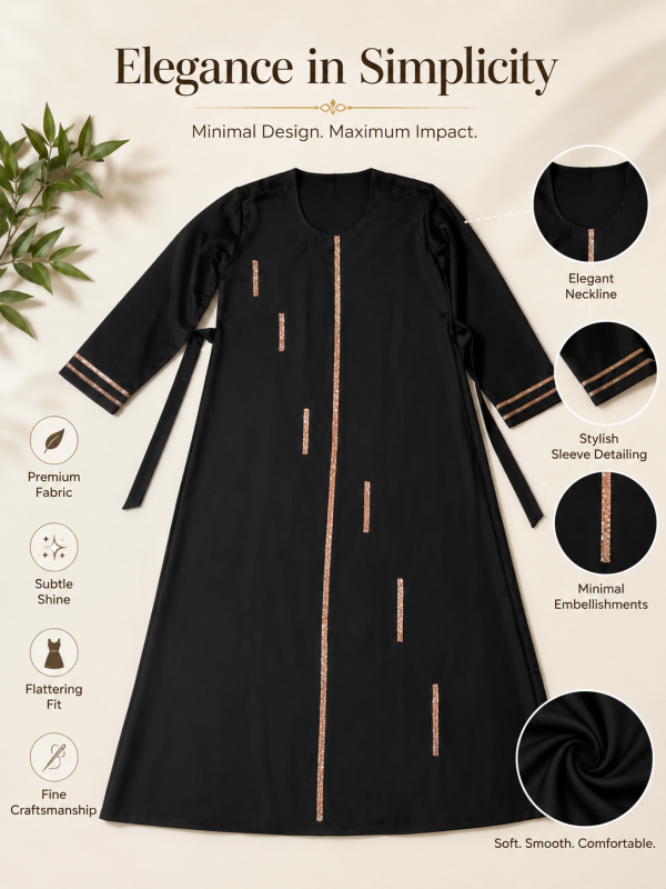 Nida Black Abaya with Golden Stone Work
